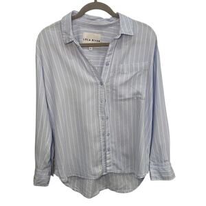 Lola River Blue White Striped Button Up Shirt Medium Classic Normcore